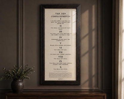 Framed Ten Commandments Parchment Wall Art, size and option view, 1st anniversary paper