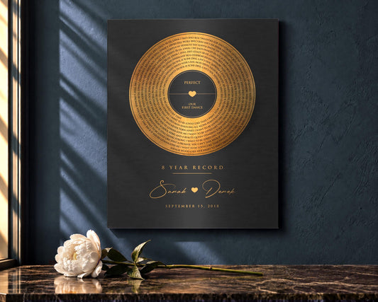 Personalized Bronze Anniversary Record: Custom Album Cover with Song Lyrics, 8th anniversary bronze song lyric record art