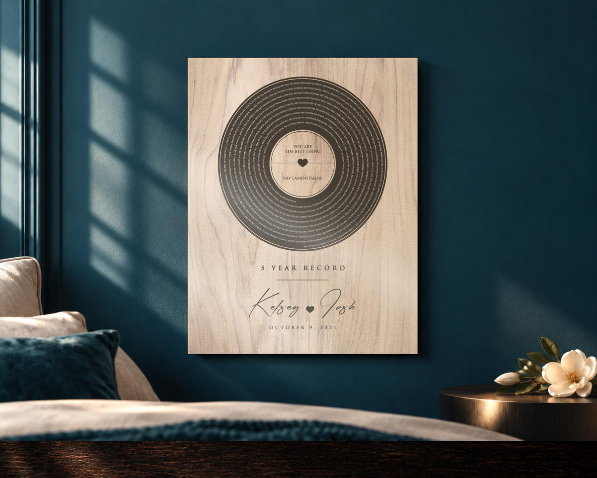 Personalized 5th Anniversary Wood Record: Song Lyrics, Names & Date - HoneycombProverbs - Signs - 5 year anniversary gifts