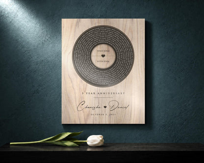 Personalized 5th Anniversary Wood Record: Song Lyrics, Names & Date - HoneycombProverbs - Signs - 5 year anniversary gifts