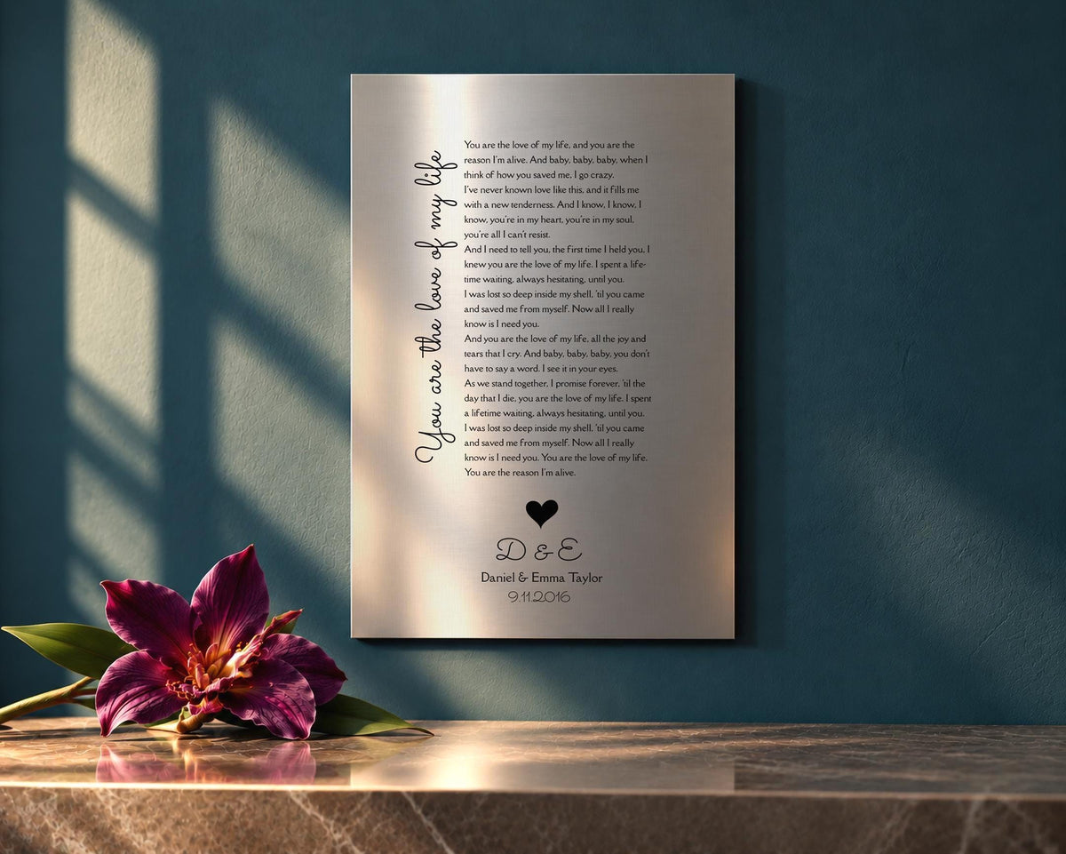 Custom Song Plaque, 10th anniversary tin song lyric wall art by Honeycomb Proverbs