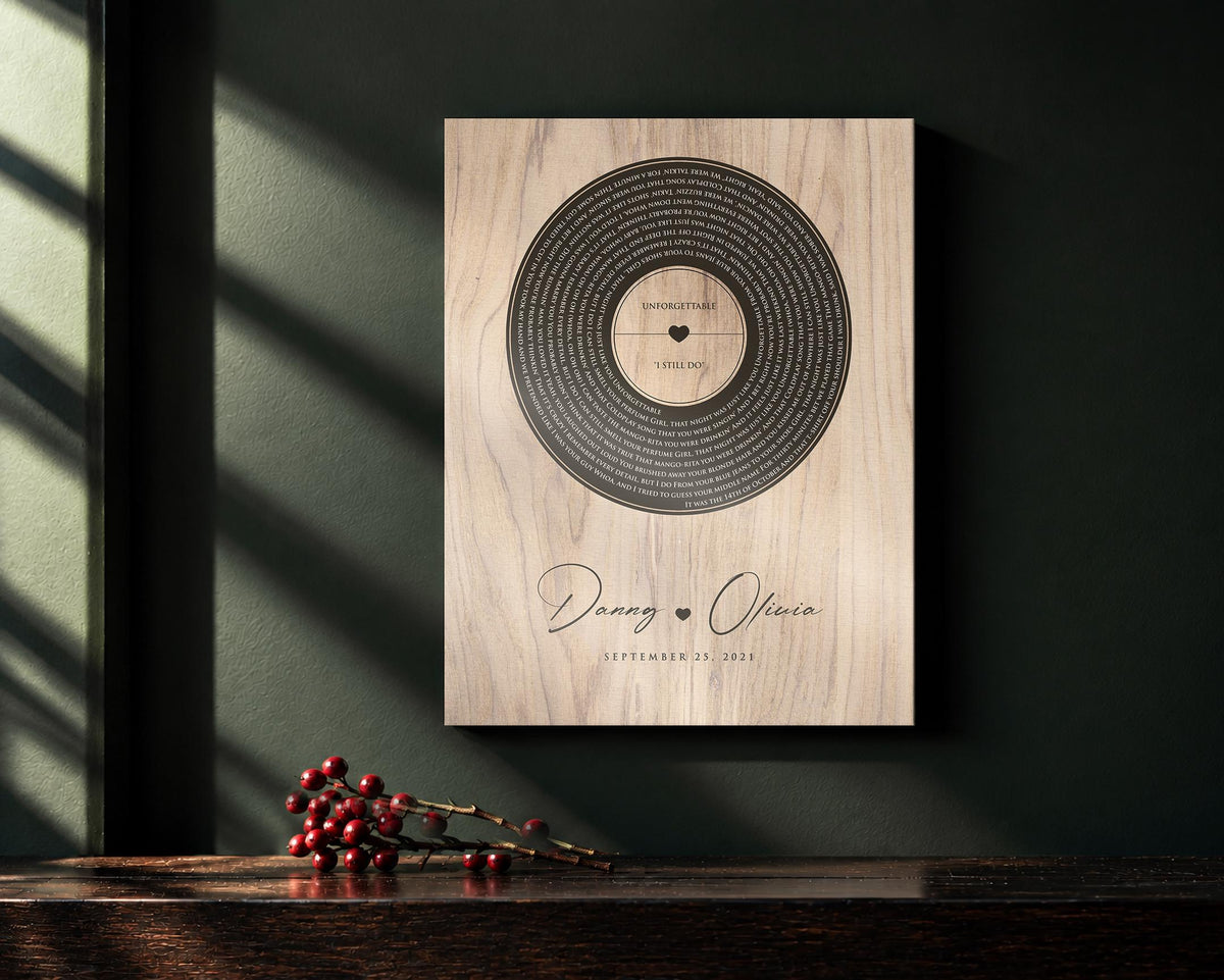 Personalized 5th Anniversary Wood Record: Song Lyrics, Names & Date - HoneycombProverbs - Signs - 5 year anniversary gifts