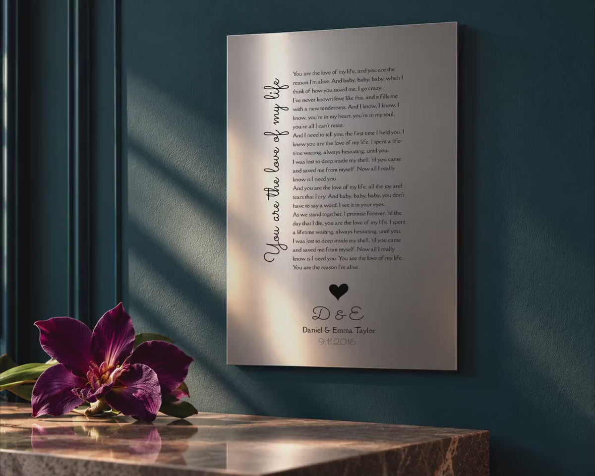 Custom Song Plaque, close-up detail, 10th anniversary tin