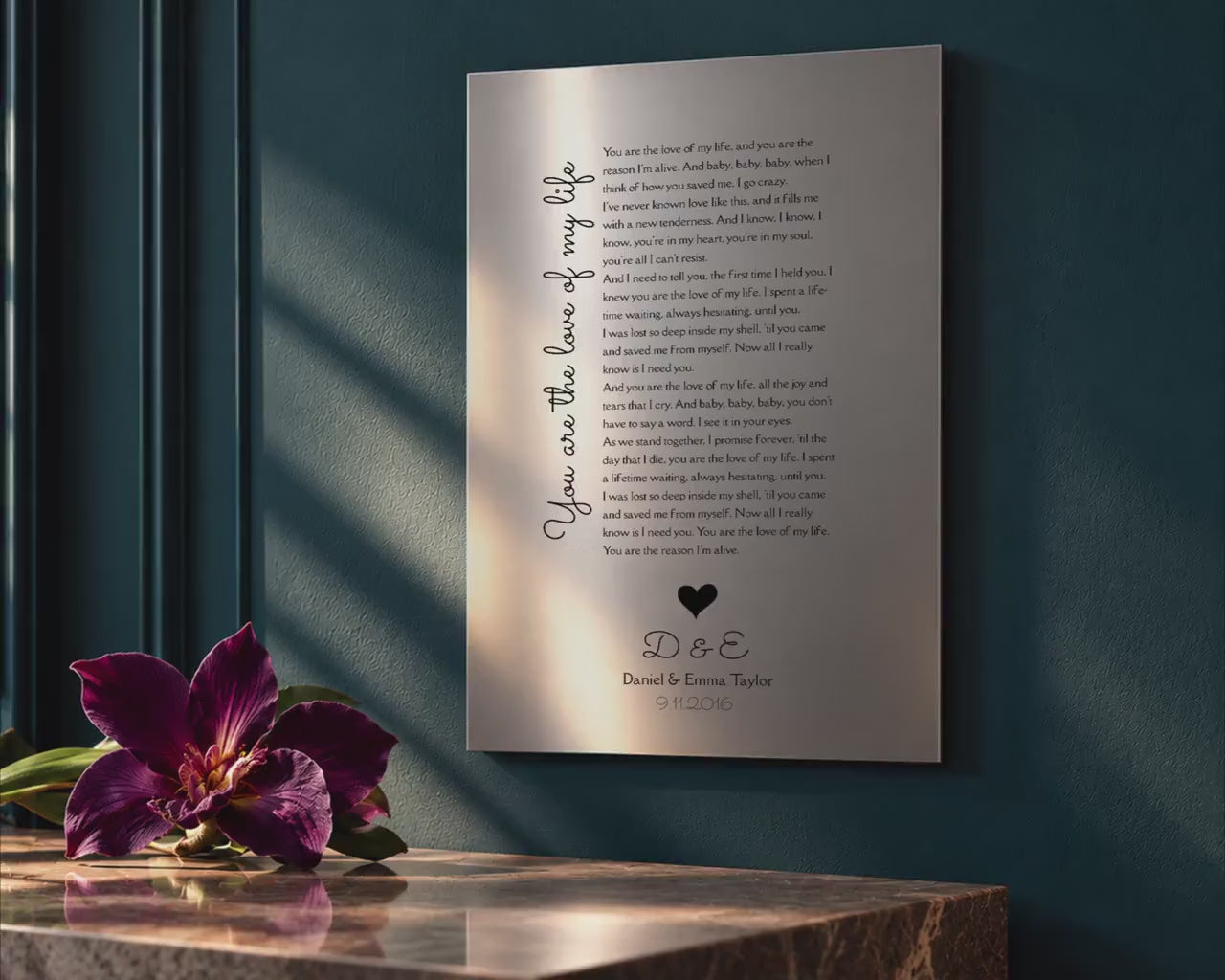 Custom Song Plaque, close-up detail, 10th anniversary tin