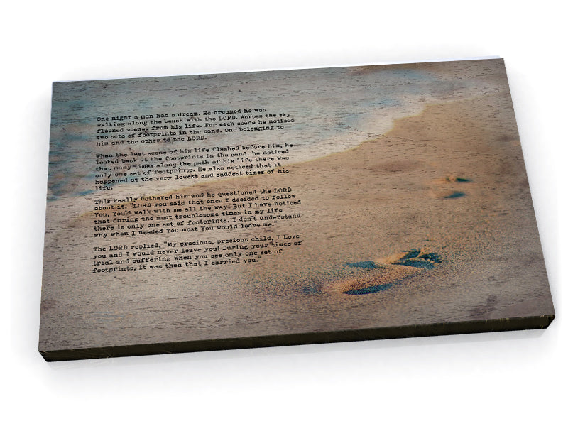 Wood Inspired Scripture Art: Footprints in the Sand - Hunnycomb Proverbs - Wedding gift ideas - paper anniversary gifts 