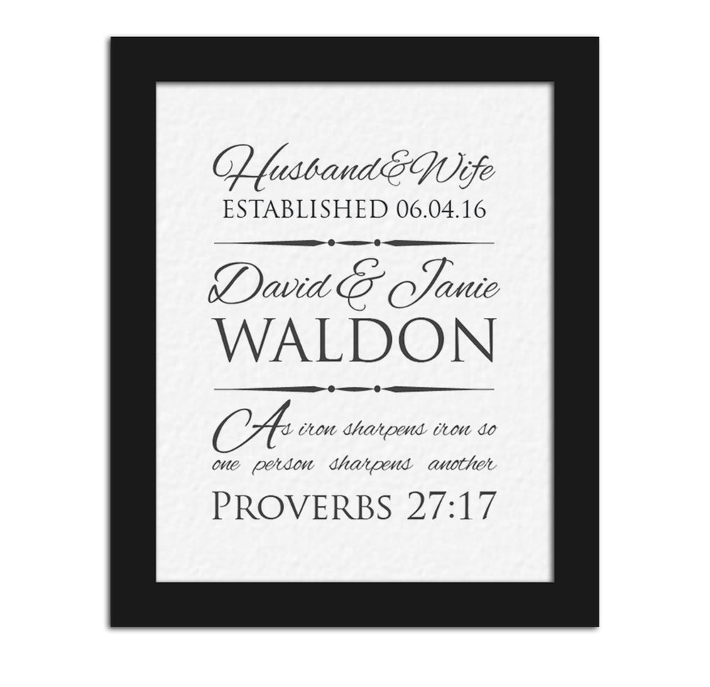 Proverbs 27:17 Personalized Wedding Gift - Fine art and canvas personalized anniversary and inspirational gifts