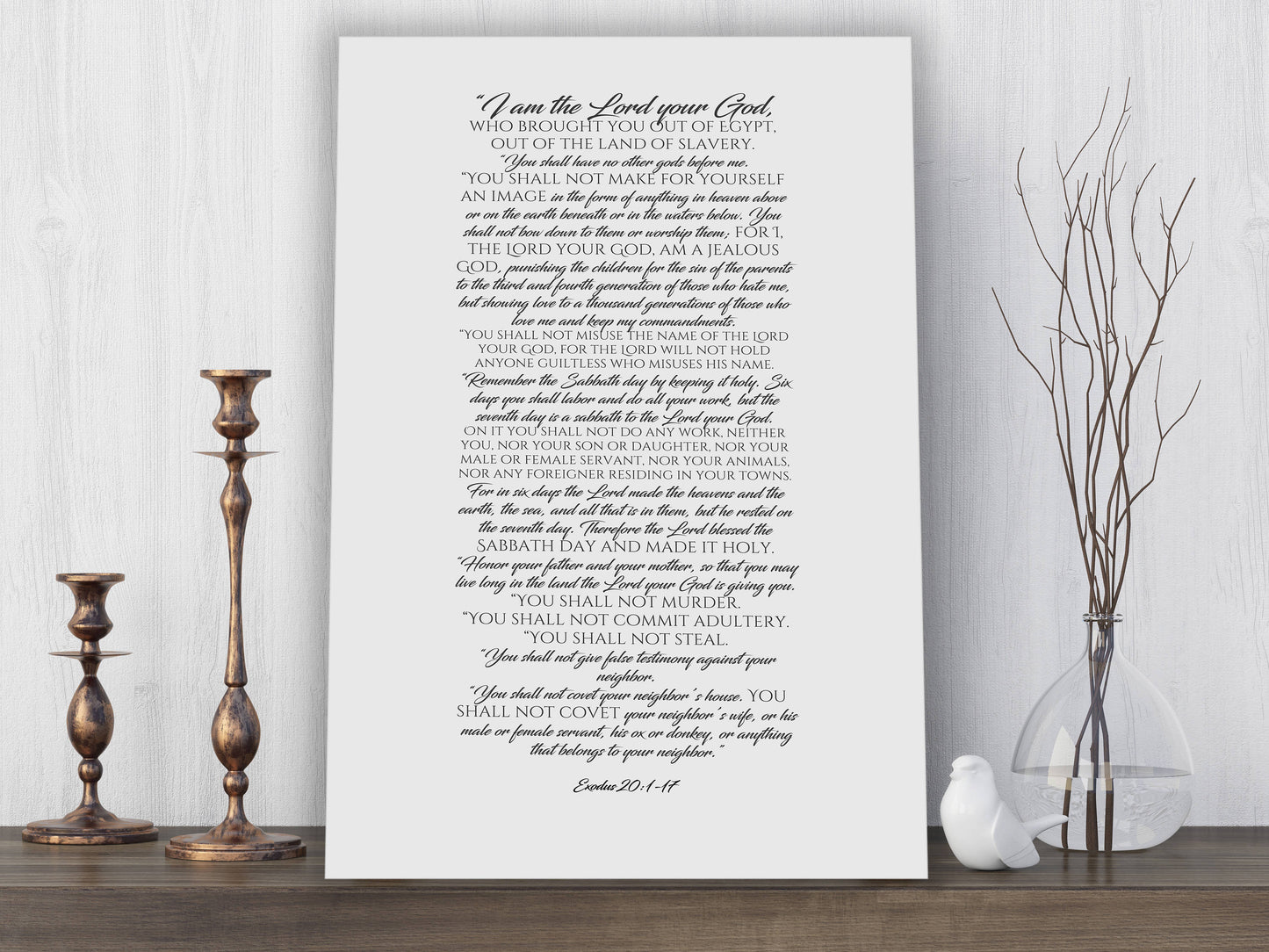 Canvas Scripture Print, the ten commandments, 10 commandments, gift, contemporary bible verse art, Exodus 20, gift, church decor, pastor