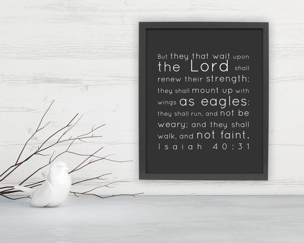 Wait upon the Lord, Framed, Isaiah 40:31, Scripture, Fine art print, Christian, Inspirational, Gift; Faith, Eagles, Wings