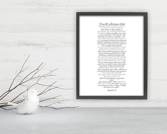10 Commandments, Framed Scripture Print, Bible Verse Print, The ten commandments, gift, christian decor, Exodus 20, print, preacher gift