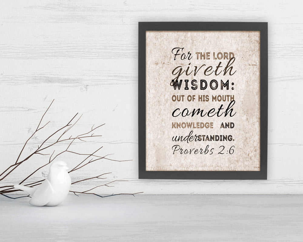 Proverbs 2:6, Framed Scripture Print, Bible Verse Print, fine art, teacher, gift ; homeschool, decor, christian, pastor, wisdom