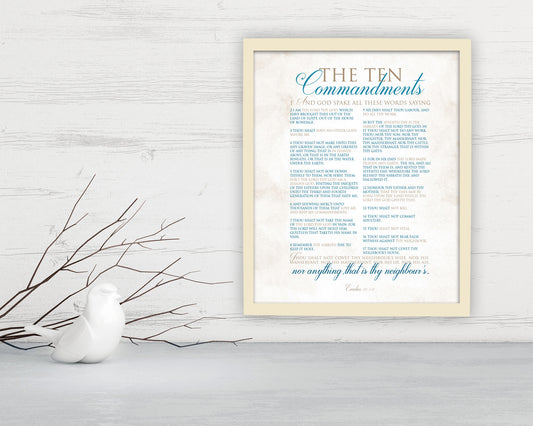 10 Commandments; Framed Scripture Print, Bible Verse Prints, nautical, Exodus 20, word art, Christian, gift, decor, fine art, printed, sign