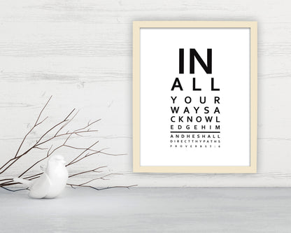 Proverbs 3:6, Framed Scripture Print, Bible Verse Print, Eye Chart, Framed, Christian, In all thy ways acknowledge Him, gift, eye doctor