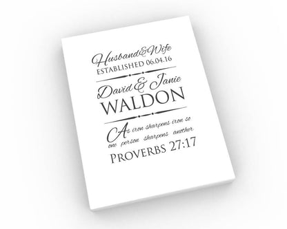 Proverbs 27:17 Personalized Wedding Gift - Fine art and canvas personalized anniversary and inspirational gifts