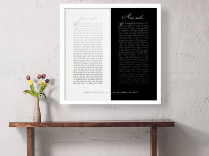 His and Her Two-Toned Wedding Vow Art, 1st anniversary paper wedding vows wall art by Honeycomb Proverbs