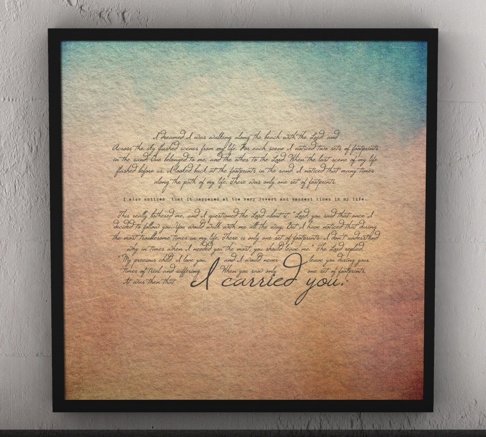 Footprints in the sand, Framed, footprints poem, ocean theme, gift, decor, christian, wall art, print, framed gifts, beach, decor