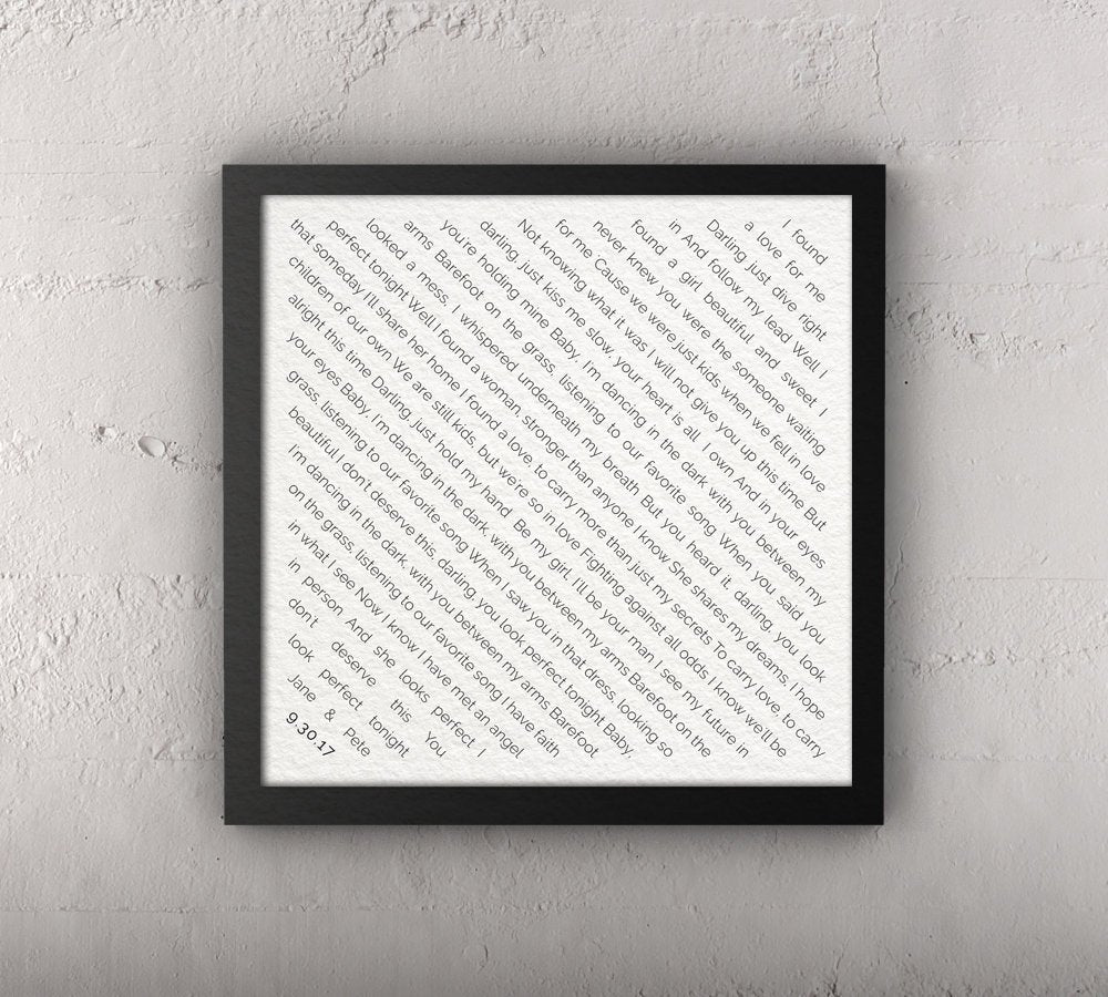 Vow art, 1st, Christmas gift, song lyrics, wedding vows, first year, gift, wedding, Frame, Vows, Print, Gift, him, her, Anniversary, paper