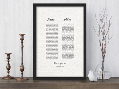 His and Her, Wedding Vow Print, 1st year Anniversary Gift, Art, Canvas, Framed, Vows, Anniversary, Paper, Printed, Christmas gift, husband