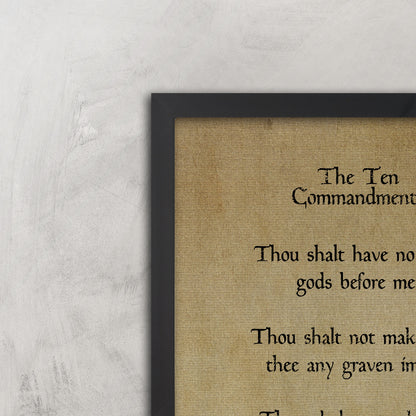 Framed Ten Commandments Vintage Art, close-up detail, 1st anniversary paper