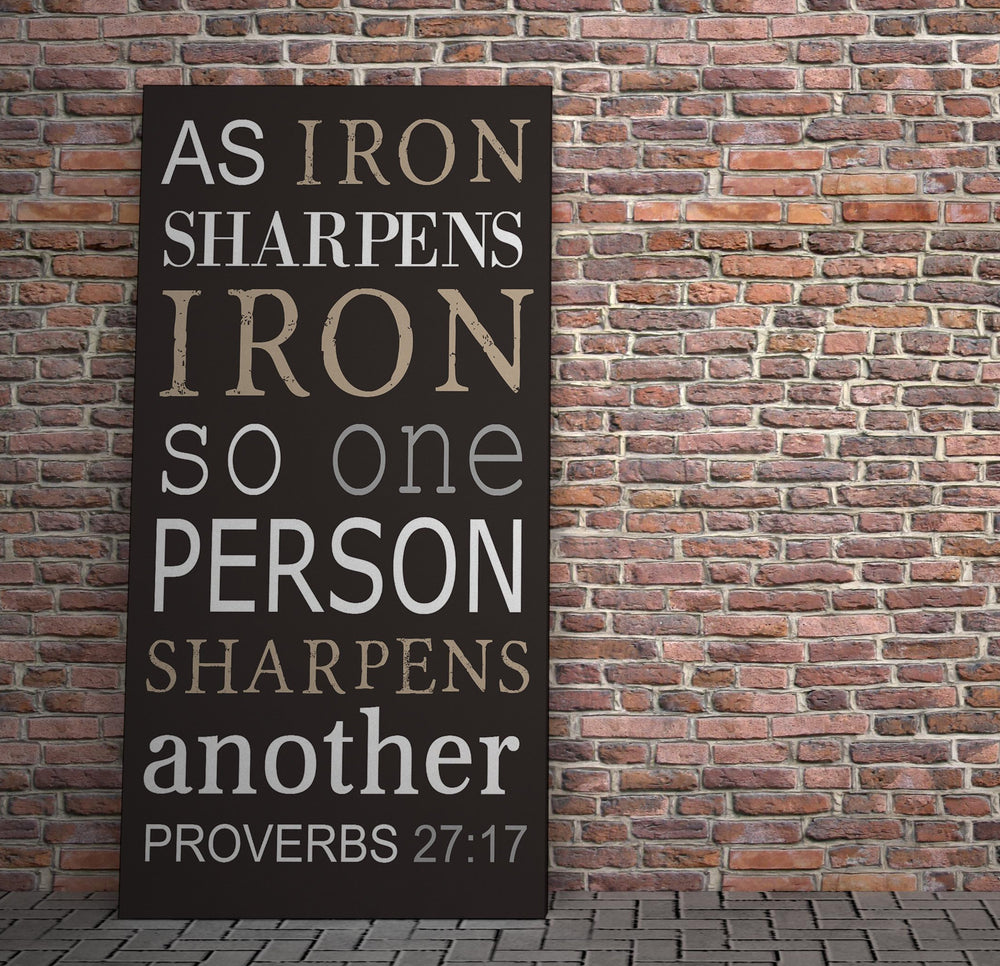 Iron Sharpens Iron, Canvas Sign, Proverbs 27:17 Canvas, Religious Decor, Gift, Pastor, Christan Wall Art, Men's Christian Art, for Friend