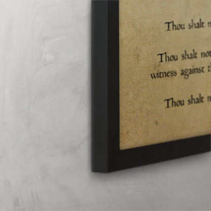 Framed Ten Commandments Vintage Art, shown on the wall, 1st anniversary paper
