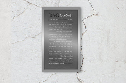 Dog Rules, Sign, Metal, Framed, Gift, for, Pet, Dog, Dog lovers, The dog is not allowed in the house, House-warming, birthday, new, puppy
