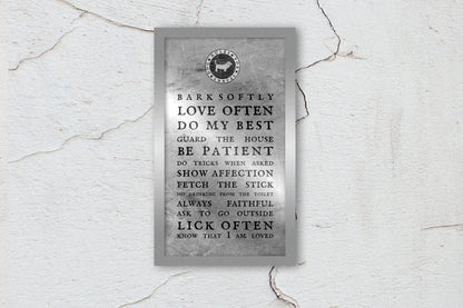 Personalized, Dog Rules, Metal, Framed, Gift, for, Pet, Dog, Dog lovers, Bark Softly, Poster, Print, art,House-warming, birthday, new, puppy