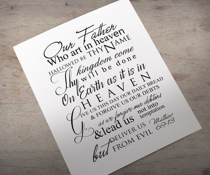 The Lord's Prayer Framed Decor, Christian Wall Art,Inspirational Decor, Our Father Who Art in Heaven, Mathew 6, Popular Christian Prayer,