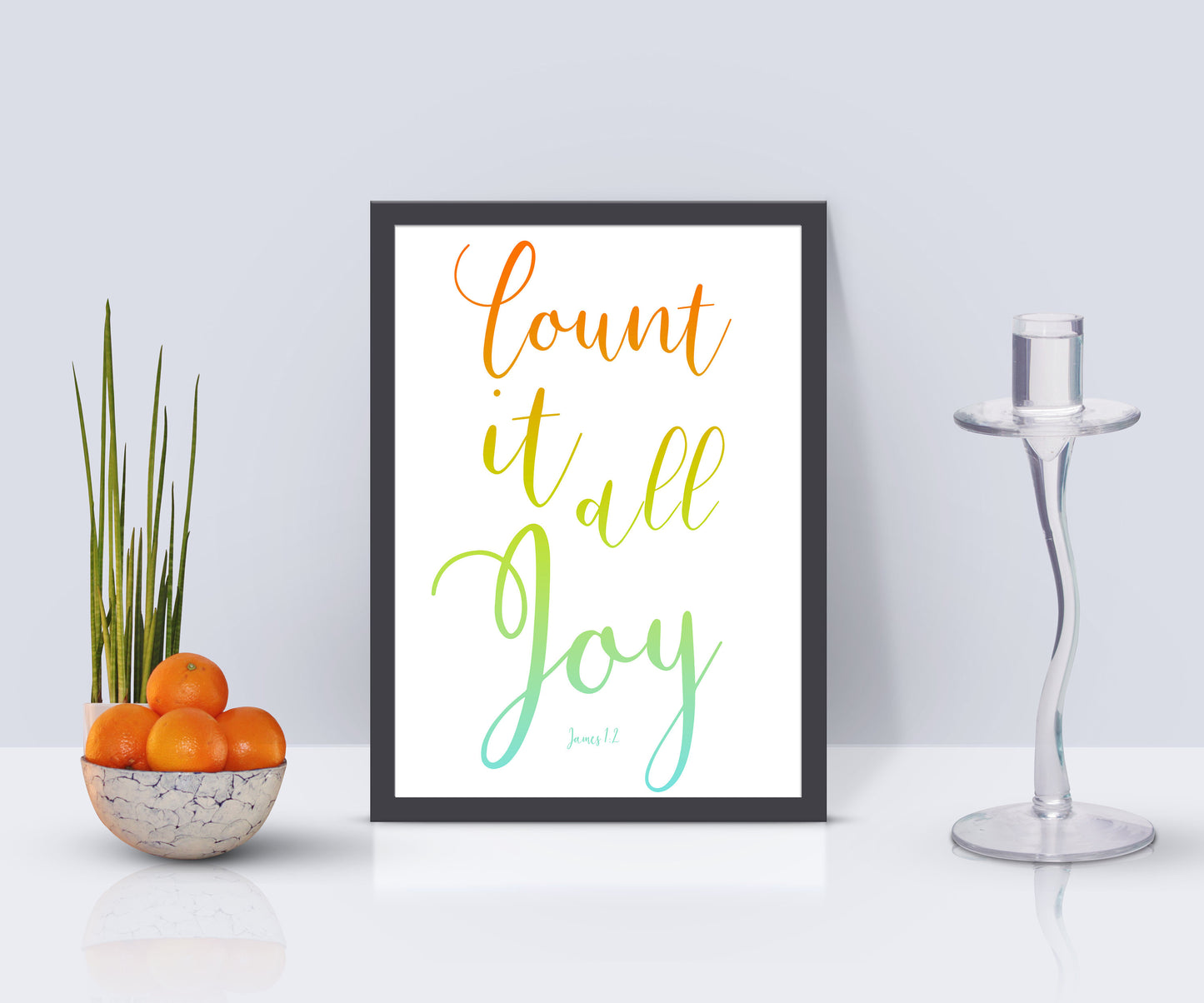 James 1:2 Inspirational Poster, Count it all Joy, Christian Framed Art, Modern Decor, Ombre Word Art, Minimalist, Frame, Recovery, Uplift