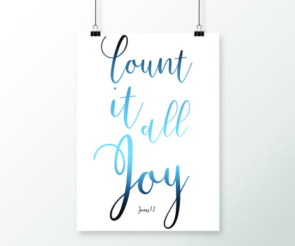 James 1:2 Inspirational Poster, Count it all Joy, Christian Framed Art, Modern Decor, Ombre Word Art, Minimalist, Frame, Recovery, Uplift