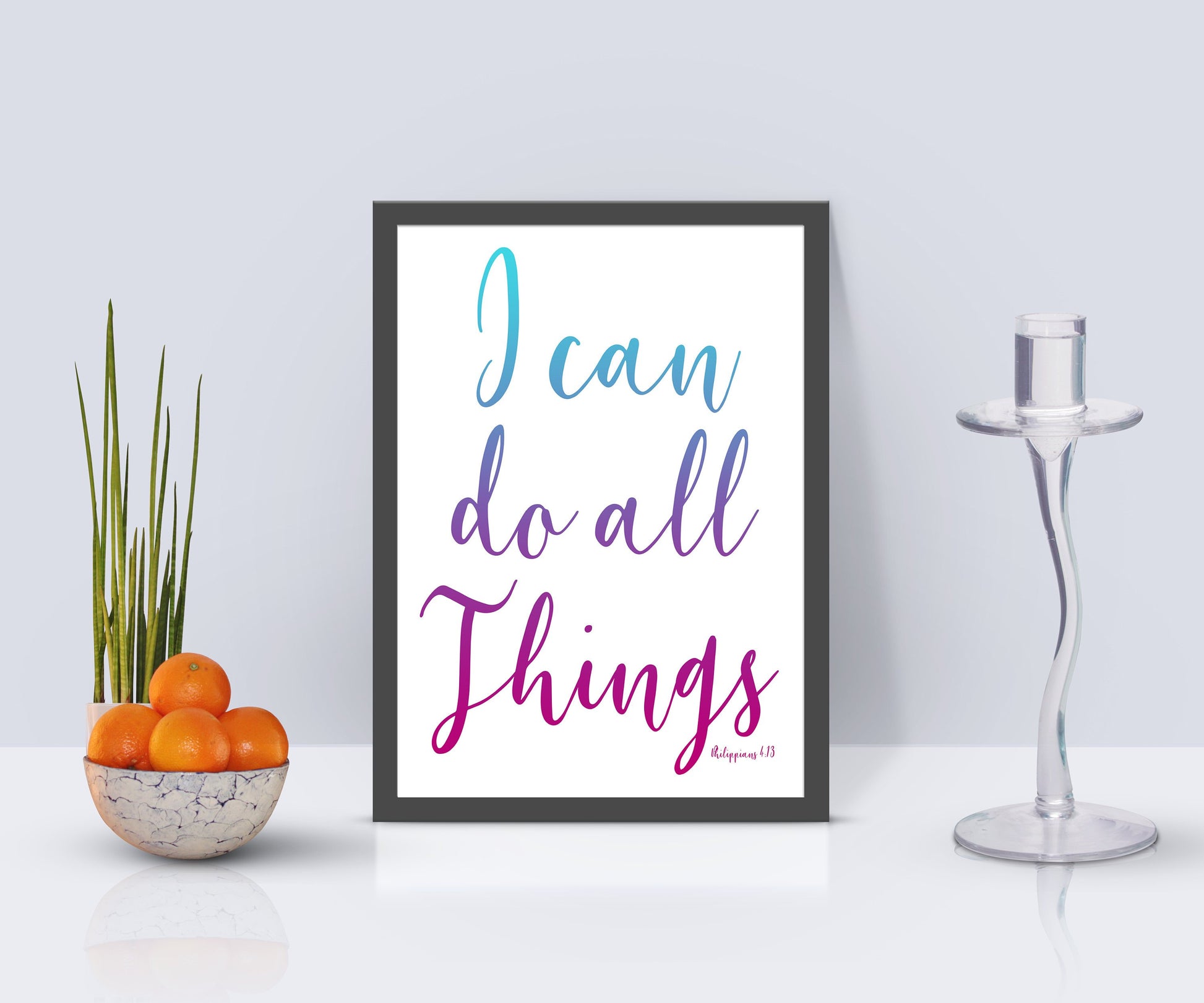 Philippians 4:13, I Can Do All Things, Inspirational Poster, Christian Framed Art, Modern Religious Decor, Ombre Word Art, Minimalist, Frame