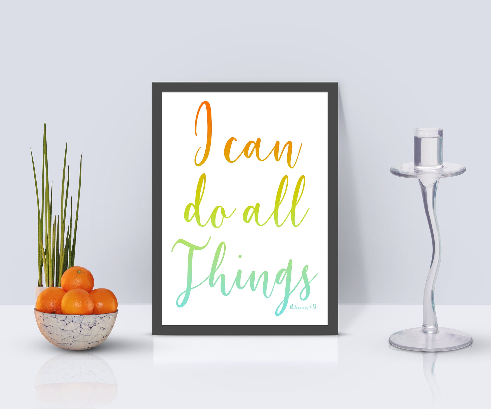 Philippians 4:13, I Can Do All Things, Inspirational Poster, Christian Framed Art, Modern Religious Decor, Ombre Word Art, Minimalist, Frame