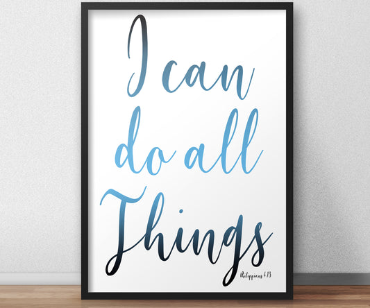 Philippians 4:13, I Can Do All Things, Inspirational Poster, Christian Framed Art, Modern Religious Decor, Ombre Word Art, Minimalist, Frame