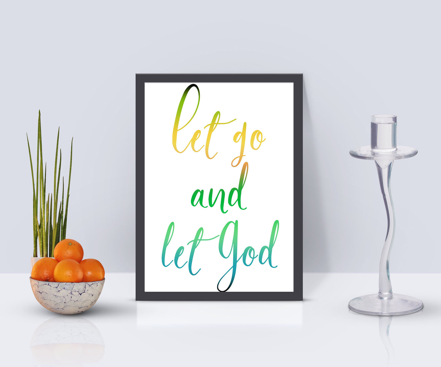 Let Go and Let God, Inspirational Poster, Christian Framed Art, Modern Religious Decor, Ombre Word Art, Minimalist, Frame, Recovery, Uplift