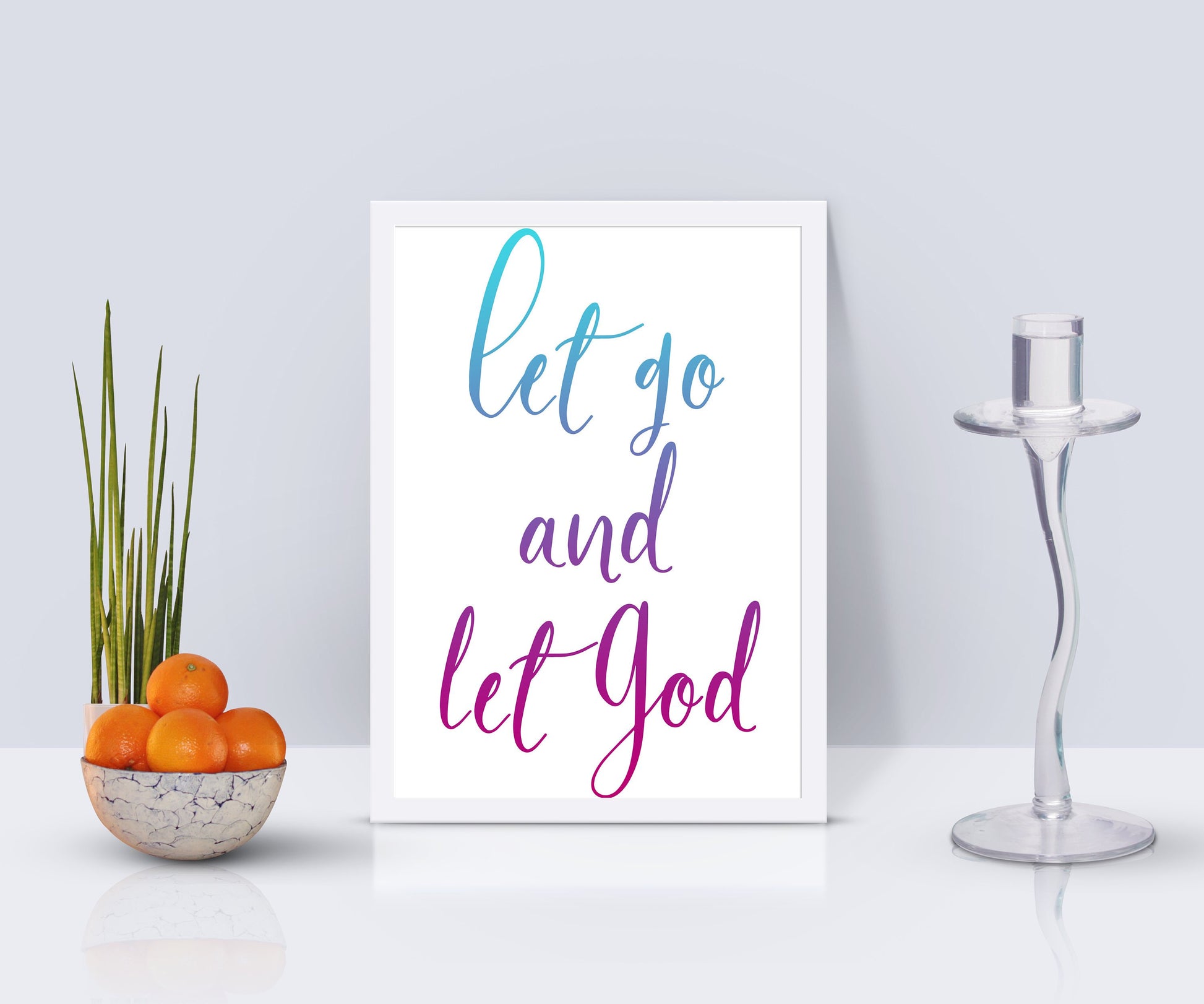 Let Go and Let God, Inspirational Poster, Christian Framed Art, Modern Religious Decor, Ombre Word Art, Minimalist, Frame, Recovery, Uplift