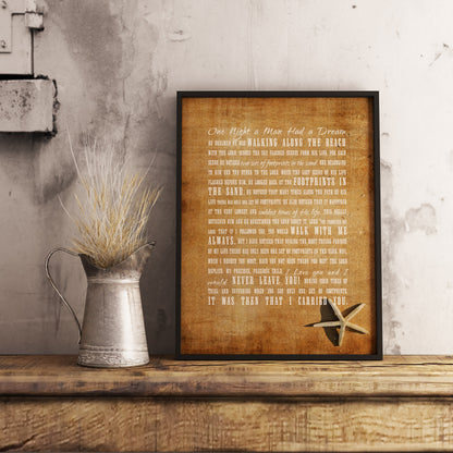 Footprints in the Sand Rustic Framed Art, 1st anniversary paper personalized wall art by Honeycomb Proverbs