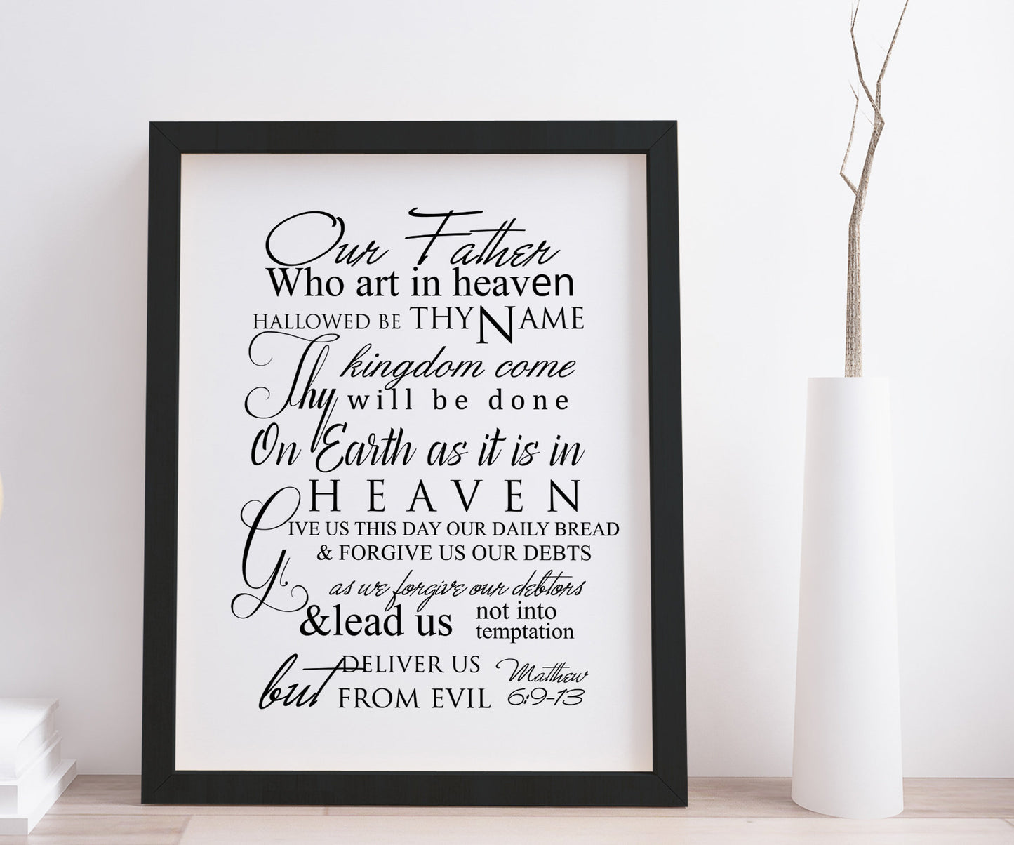 The Lord's Prayer Framed Decor, Christian Wall Art,Inspirational Decor, Our Father Who Art in Heaven, Mathew 6, Popular Christian Prayer,