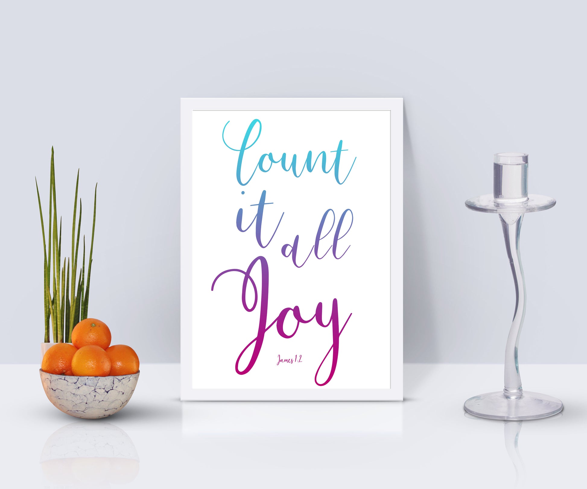 James 1:2 Inspirational Poster, Count it all Joy, Christian Framed Art, Modern Decor, Ombre Word Art, Minimalist, Frame, Recovery, Uplift