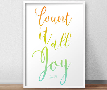 James 1:2 Inspirational Poster, Count it all Joy, Christian Framed Art, Modern Decor, Ombre Word Art, Minimalist, Frame, Recovery, Uplift