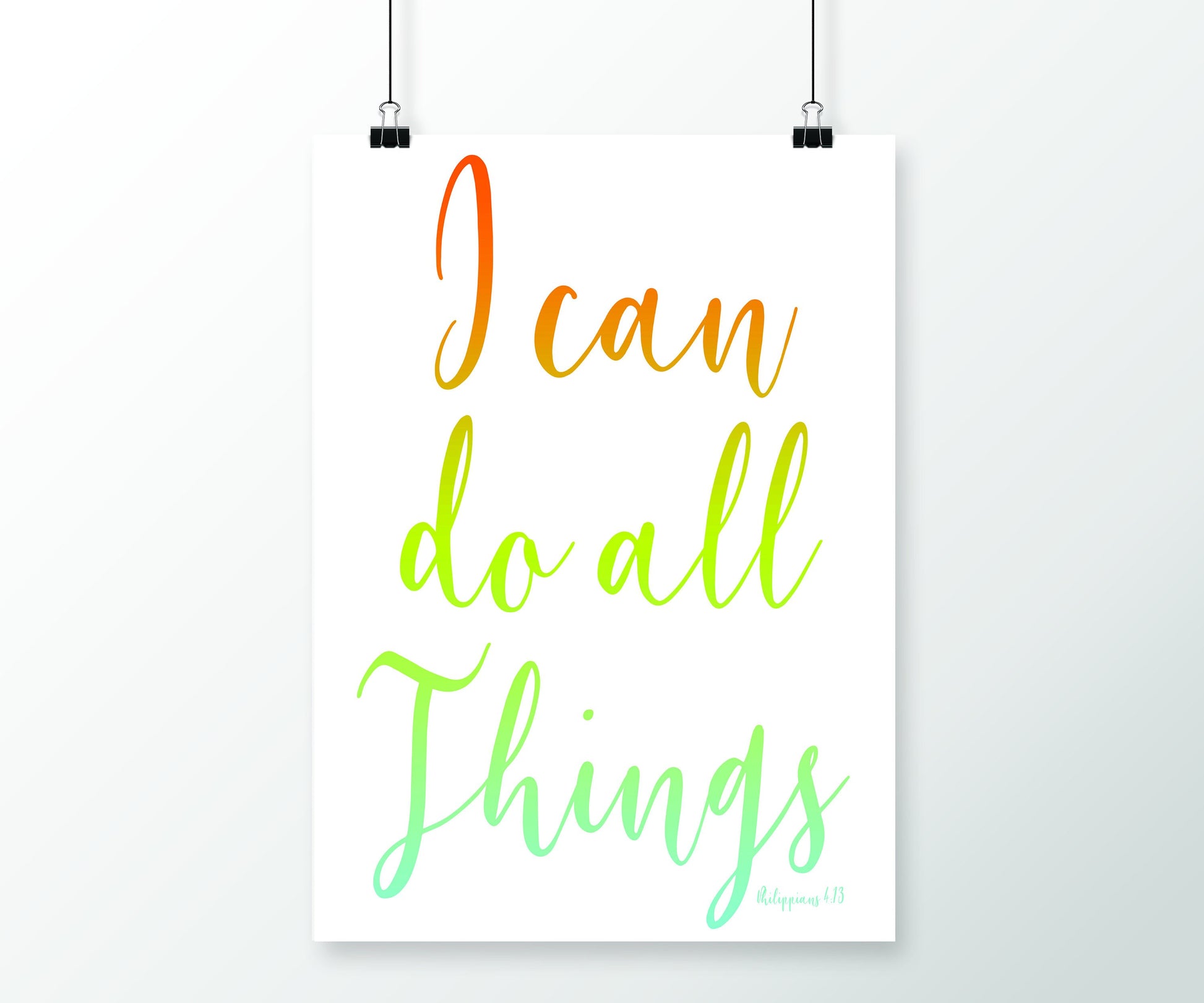 Philippians 4:13, I Can Do All Things, Inspirational Poster, Christian Framed Art, Modern Religious Decor, Ombre Word Art, Minimalist, Frame