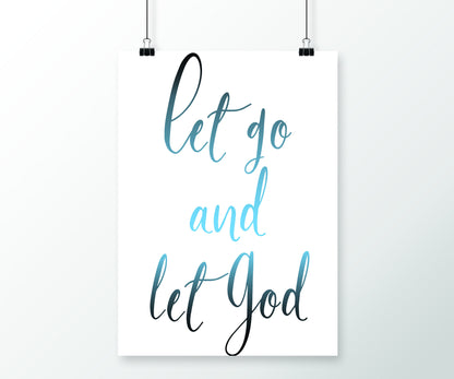 Let Go and Let God, Inspirational Poster, Christian Framed Art, Modern Religious Decor, Ombre Word Art, Minimalist, Frame, Recovery, Uplift