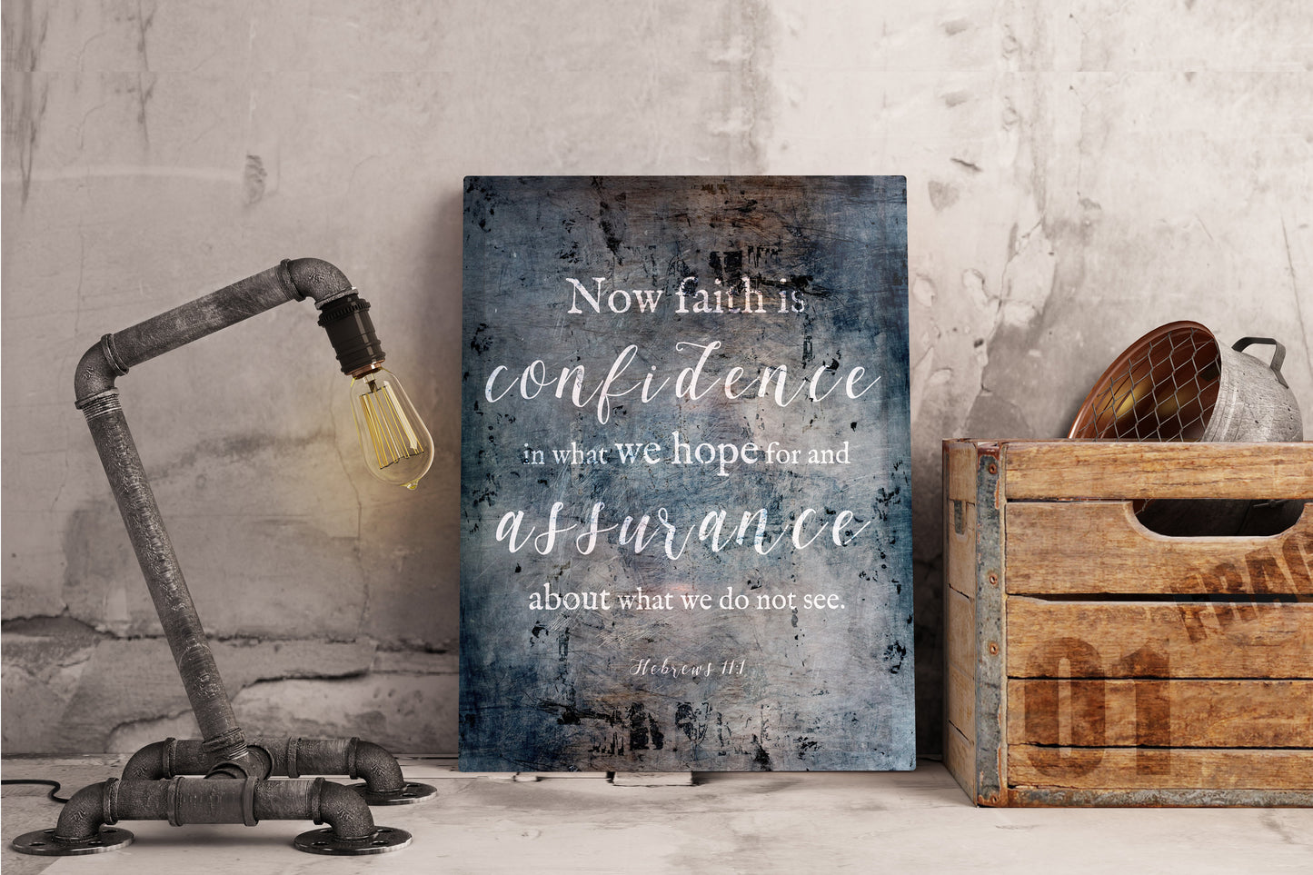 
                  
                    Hebrews 11:1, Distressed Metal Sign, Now faith is confidence, Christian Decor, Industrial Metal Print, Gift, Christian Men, Encouragement
                  
                