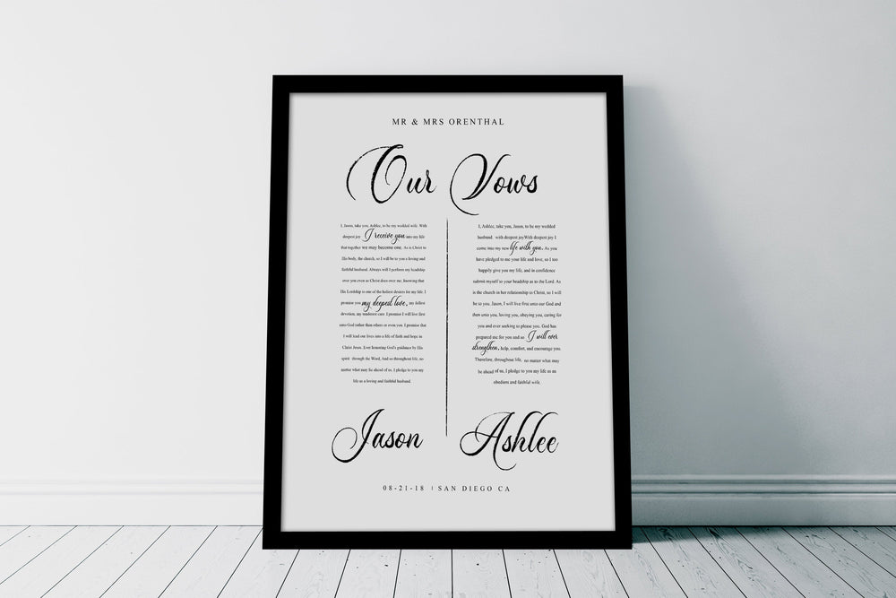 Framed Paper Anniversary Gift with Vows