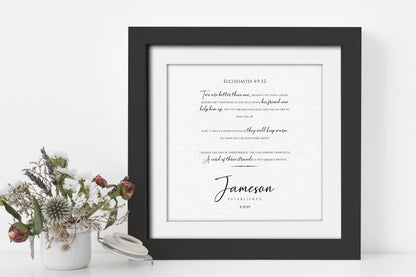 Ecclesiastes 4:9-12 Personalized Wedding Gift, 1st anniversary paper scripture wall art by Honeycomb Proverbs