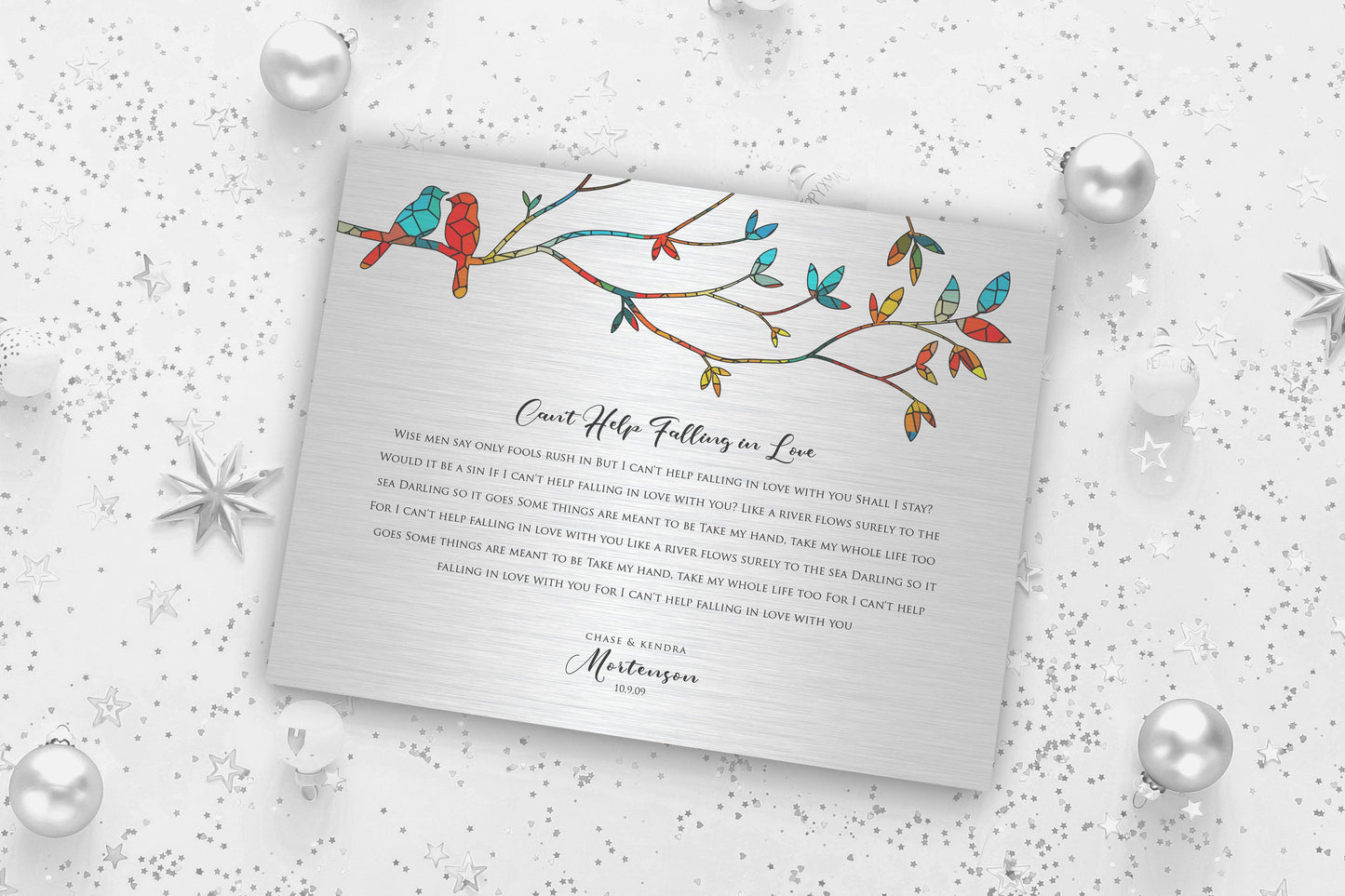 
                  
                    Lovebirds Wedding Song Lyric Sign on Tin
                  
                