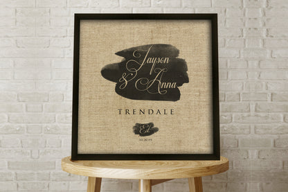 Personalized framed linen name and date sign, 4th anniversary, view 2
