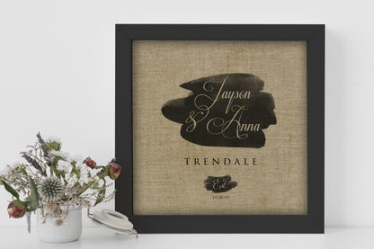 Personalized framed linen name and date sign, 4th anniversary, view 3