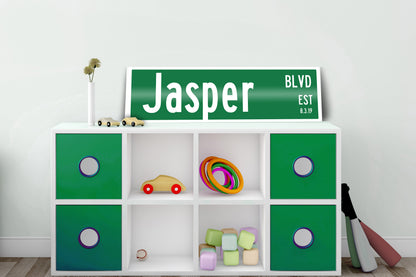 Personalized child name metal street sign, view 2