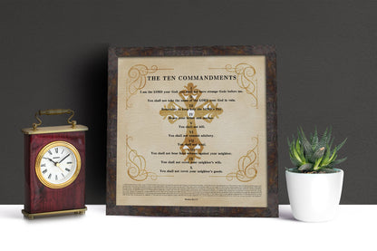 Ten Commandments Rustic Christian Decor, 2nd anniversary cotton scripture wall art by Honeycomb Proverbs