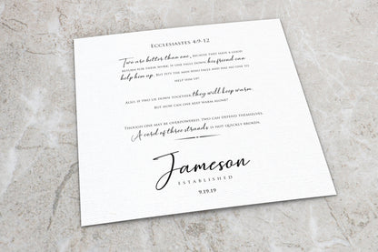 Ecclesiastes 4:9-12 Personalized Wedding Gift, size and option view, 1st anniversary paper