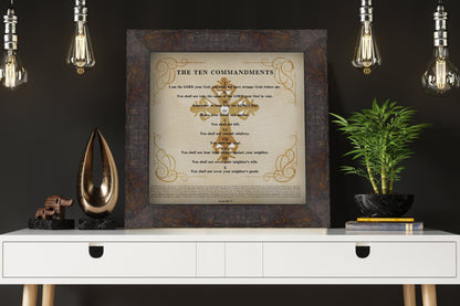 Ten Commandments Rustic Christian Decor, close-up detail, 2nd anniversary cotton